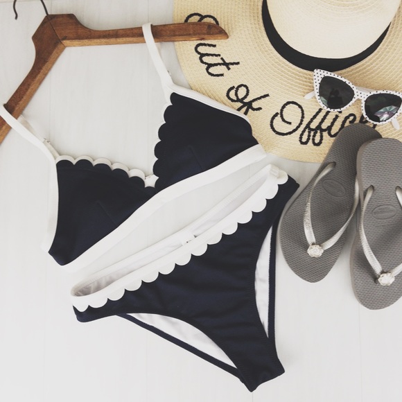 Cupshe Swim Cupshe Navy And White Scalloped Bikini Poshmark